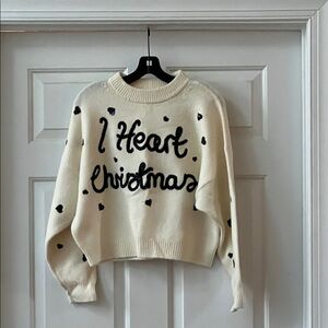 Topshop Sequined I Heart Christmas with Black Heart Accents Sweater